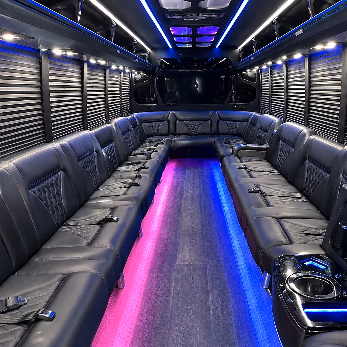 Akron Birthday, Sweet 16, & Quinceañera Transportation party bus interior