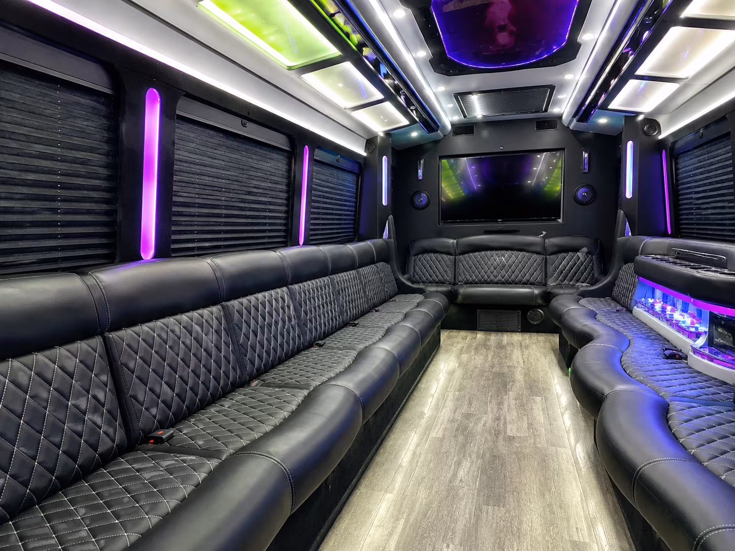 Akron Birthday, Sweet 16, & Quinceañera Transportation party bus interior