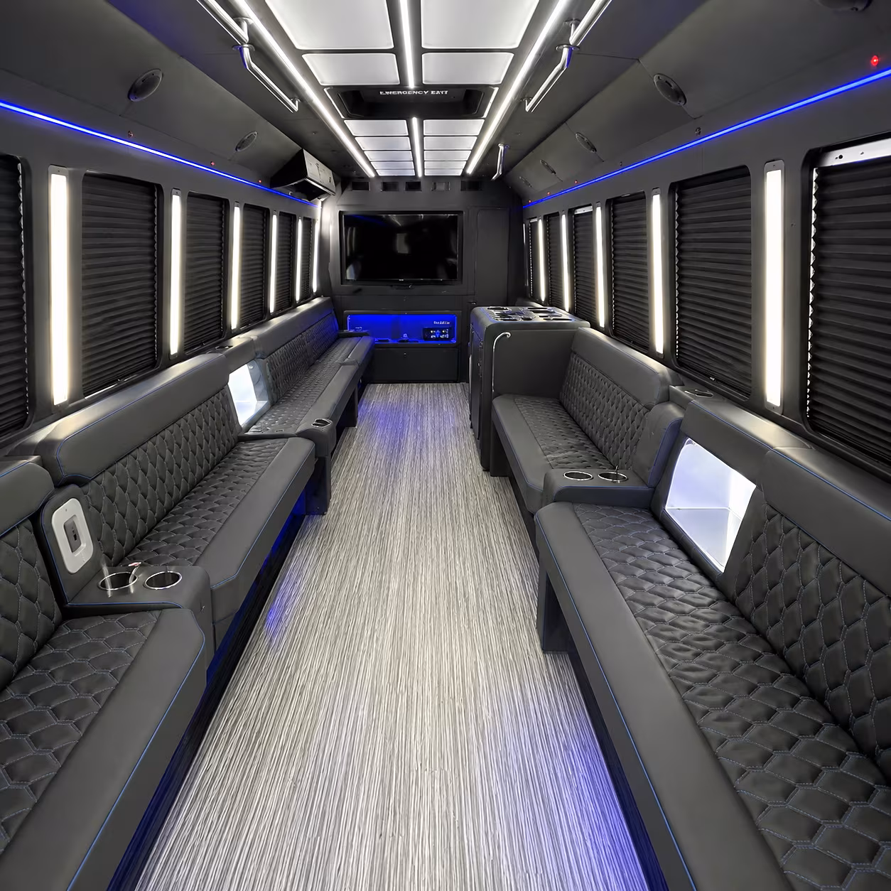 Akron Private Event Transportation party bus interior